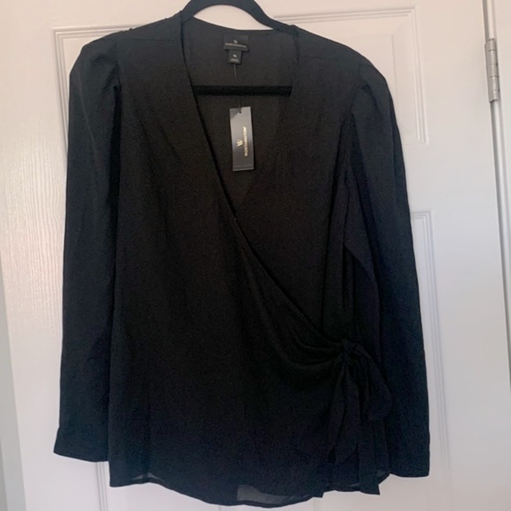 NWT Worthington Wrap Blouse Black XL